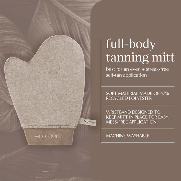 Full-body tanning mitt glove with soft beige pile and fitted wrist cuff