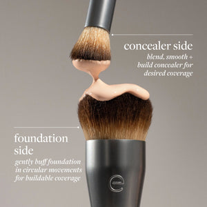 Dual-ended brush showing concealer and foundation sides with angled bristle heads