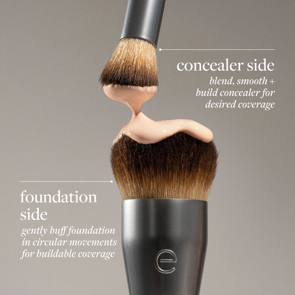 Dual-ended brush showing concealer and foundation sides with angled bristle heads