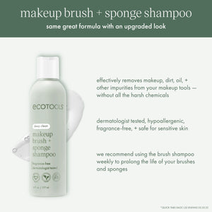 Makeup brush + sponge shampoo bottle, white bottle with green label