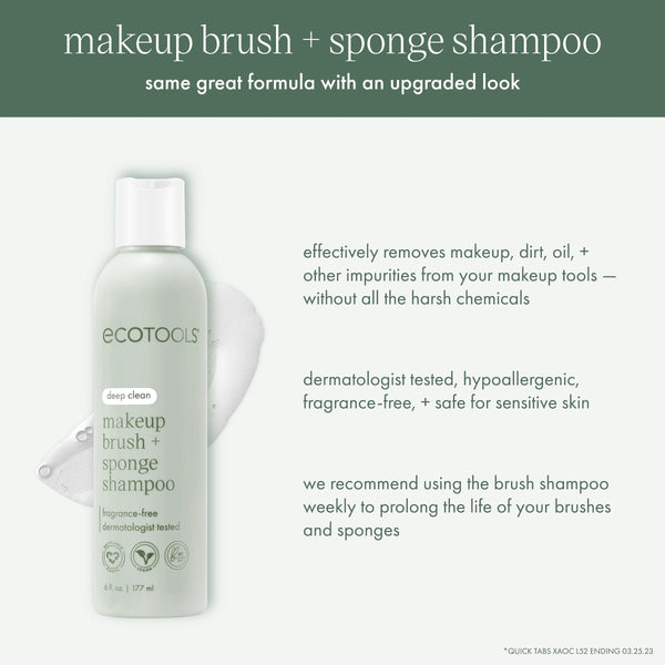 Makeup brush and sponge shampoo bottle, white with ecotools label