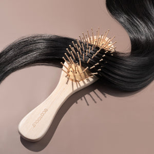 Mini detangler hair brush detangling dark hair with light bamboo handle