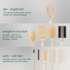 Double-sided hair comb with gold handle, beige and black brush sides