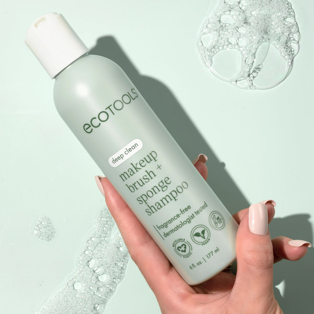 ECOTOOLS makeup brush and sponge shampoo bottle, pale mint