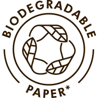Brown circular badge with stylized globe and airplane icons, reading BODEGRA and PAPER