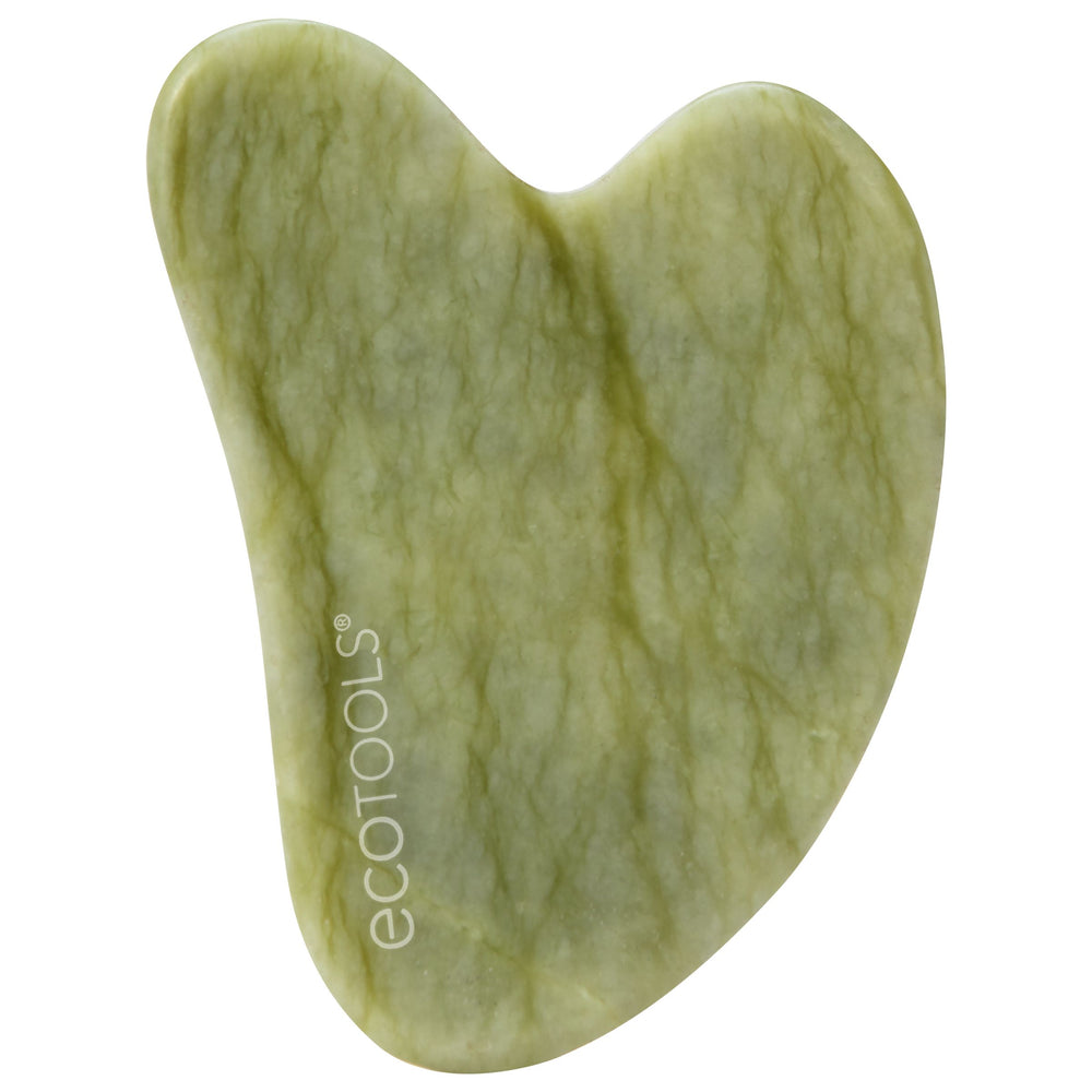 Light green jade gua sha stone, heart-shaped facial massage tool