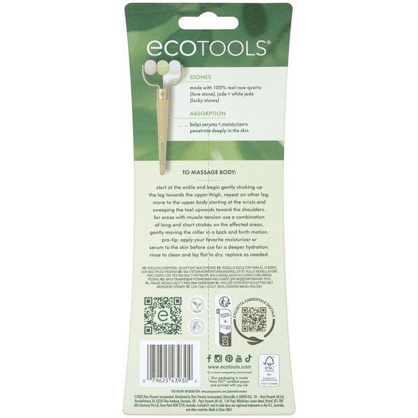 ECOTOOLS multi-stone body roller back packaging, barcode and care info