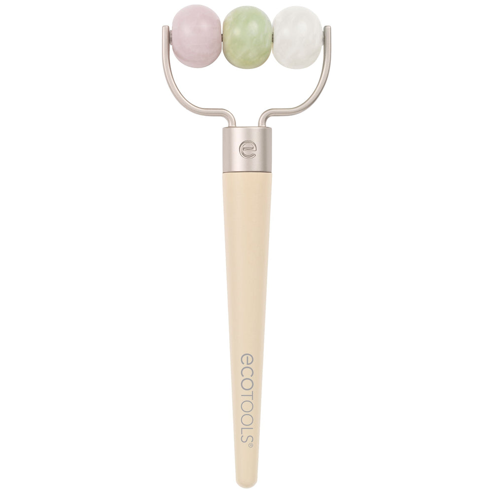 Multi-stone body roller with three pastel stones and pale bamboo handle, U frame