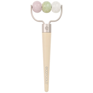 Multi-stone body roller with three pastel stones and pale bamboo handle, U frame