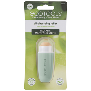 Oil-absorbing facial roller blister pack with reusable matifying stone shown
