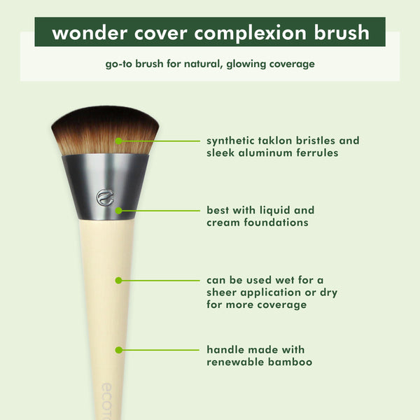 Complexion makeup brush with brown synthetic bristles and dark ferrule