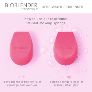 Pair of pink teardrop rose water makeup sponges
