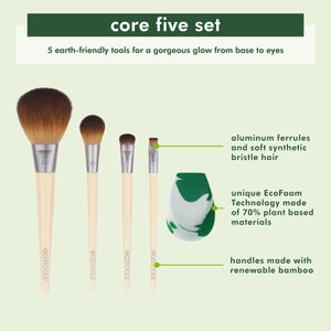 EcoTools core five set: five makeup brushes and blending sponge with soft synthetic bristles