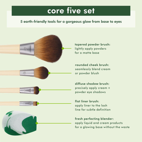 EcoTools core five set tools: five makeup brushes plus blending sponge for smooth base