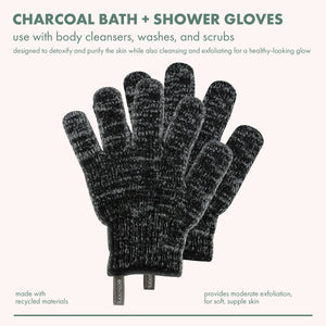 Charcoal-infused bath & shower glove, dark speckled knit with five finger pads