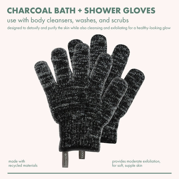 Charcoal-infused bath & shower glove, dark speckled knit with five finger pads