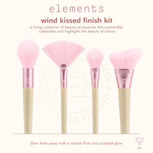 Makeup brush kit with four pink bristle brushes and beige handles shown on product card.