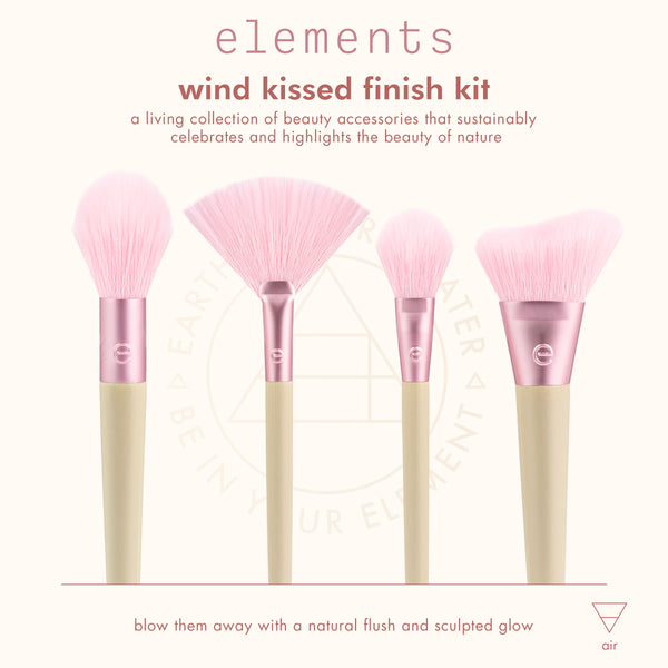 Makeup brush kit with four pink bristle brushes and beige handles shown on product card.