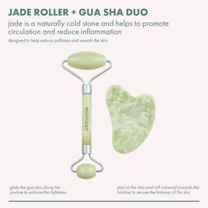 Jade facial roller and heart-shaped gua sha stone duo