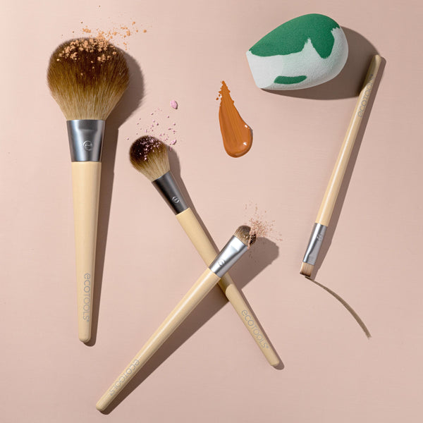 EcoTools makeup brushes with bamboo handles and green blending sponge