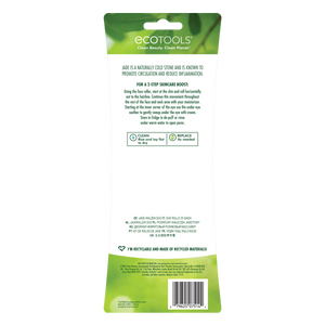 Jade roller duo retail package back with green information panel and recycling symbols