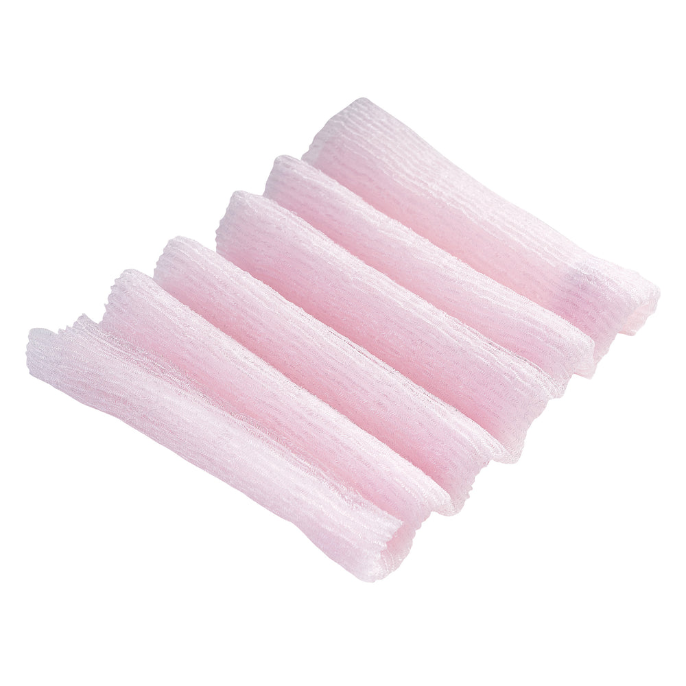 Pink exfoliating bath cloth with textured scrub surface
