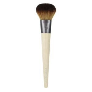 Blush makeup brush with dark tapered bristles and light bamboo handle