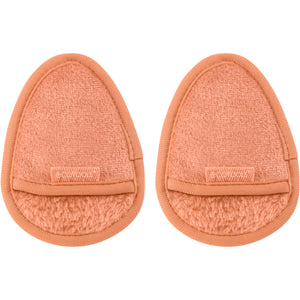 Orange teardrop gentle facial cleansing cloths, two-piece set with loop tab