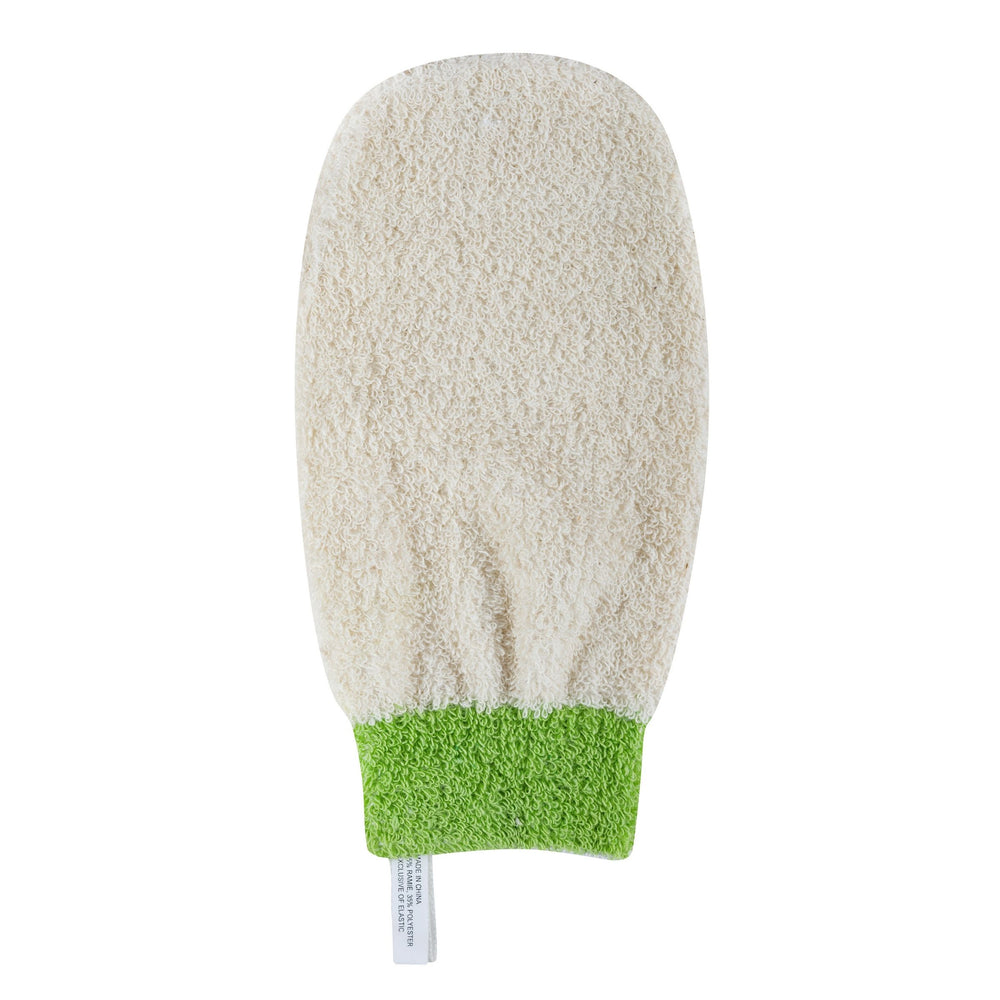Green and cream bath shower mitt with cuff loop
