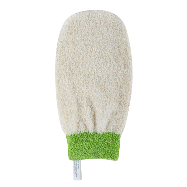 Green and cream bath shower mitt with cuff loop
