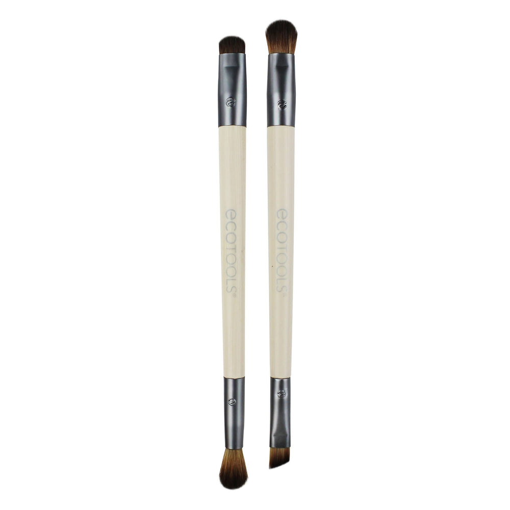 Ecotools enhancing eye brush set box with two beige-handled brushes and brown bristles