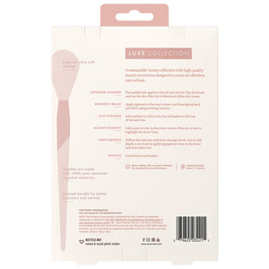 Back of eye makeup brush kit packaging with brush icons and usage directions