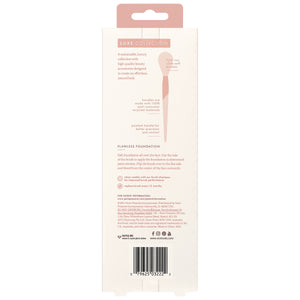 Back of foundation brush packaging with barcode and printed product details