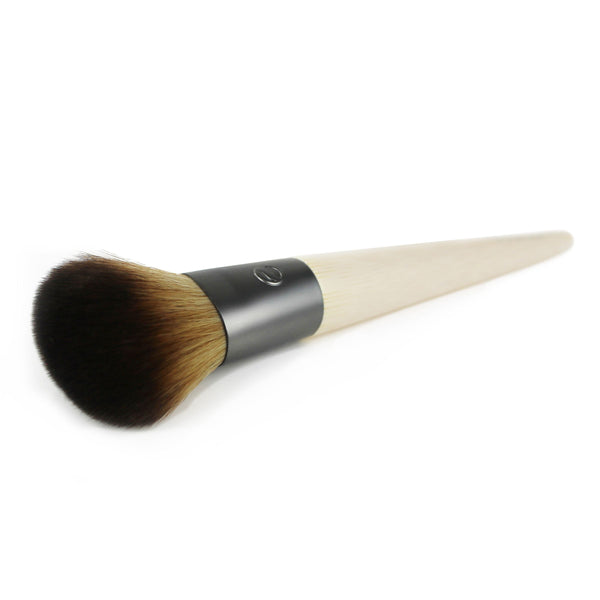Blush makeup brush head close-up with soft bristles and black ferrule