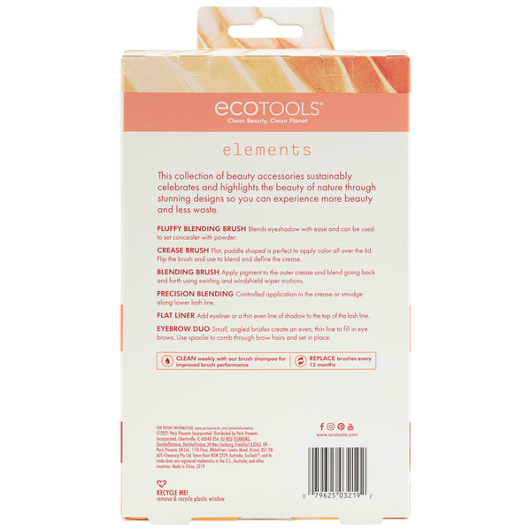 ECOTOOLS elements fiery eyes kit back panel with brush descriptions and features