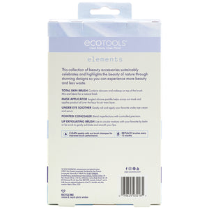Skincare brush kit box back with instructions text and product details.