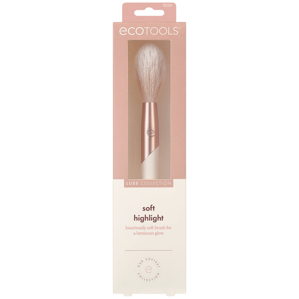 Soft highlight makeup brush retail box with rose-gold handle and bristle head