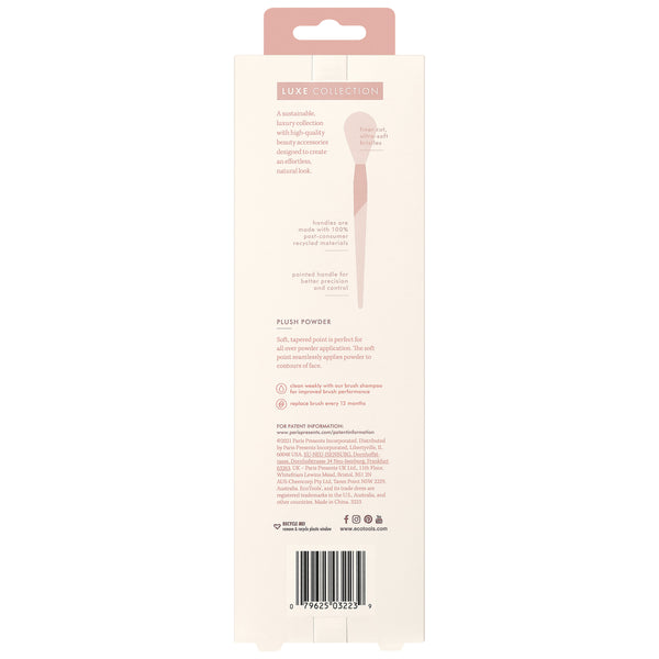 ecotools Luxe Collection plush powder brush box back with brush illustration