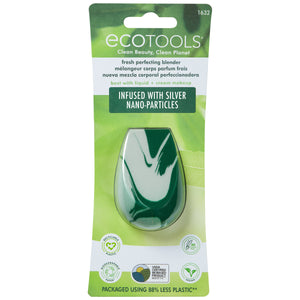 ECOtools facial blending sponge in blister pack, showing green and white teardrop sponge.
