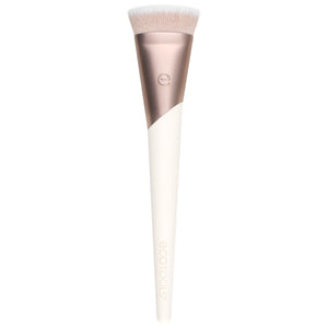Foundation makeup brush with soft light beige bristles and rose-gold handle