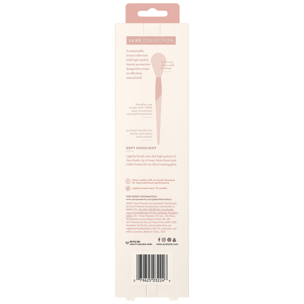 Soft highlight makeup brush box back with brush silhouette and product text