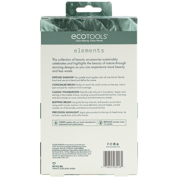 Face brush kit box back with product information panels and barcode