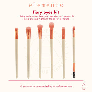 Firey eyes eye makeup brush kit with five peach brushes and one spoolie on display