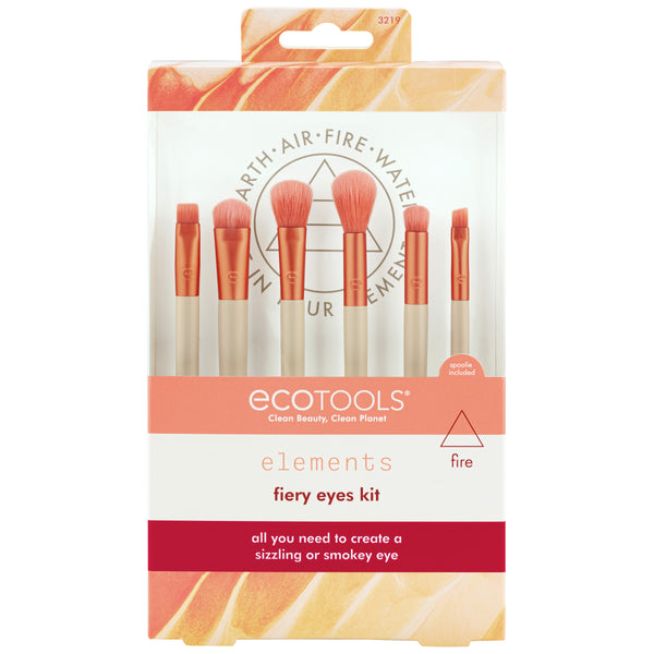 ECOTOOLS elements fiery eyes kit packaging with five eye brushes shown on front